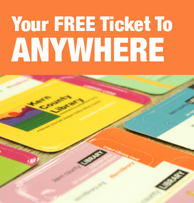 wording: 'Your Free Ticket to Anywhere' over library cards